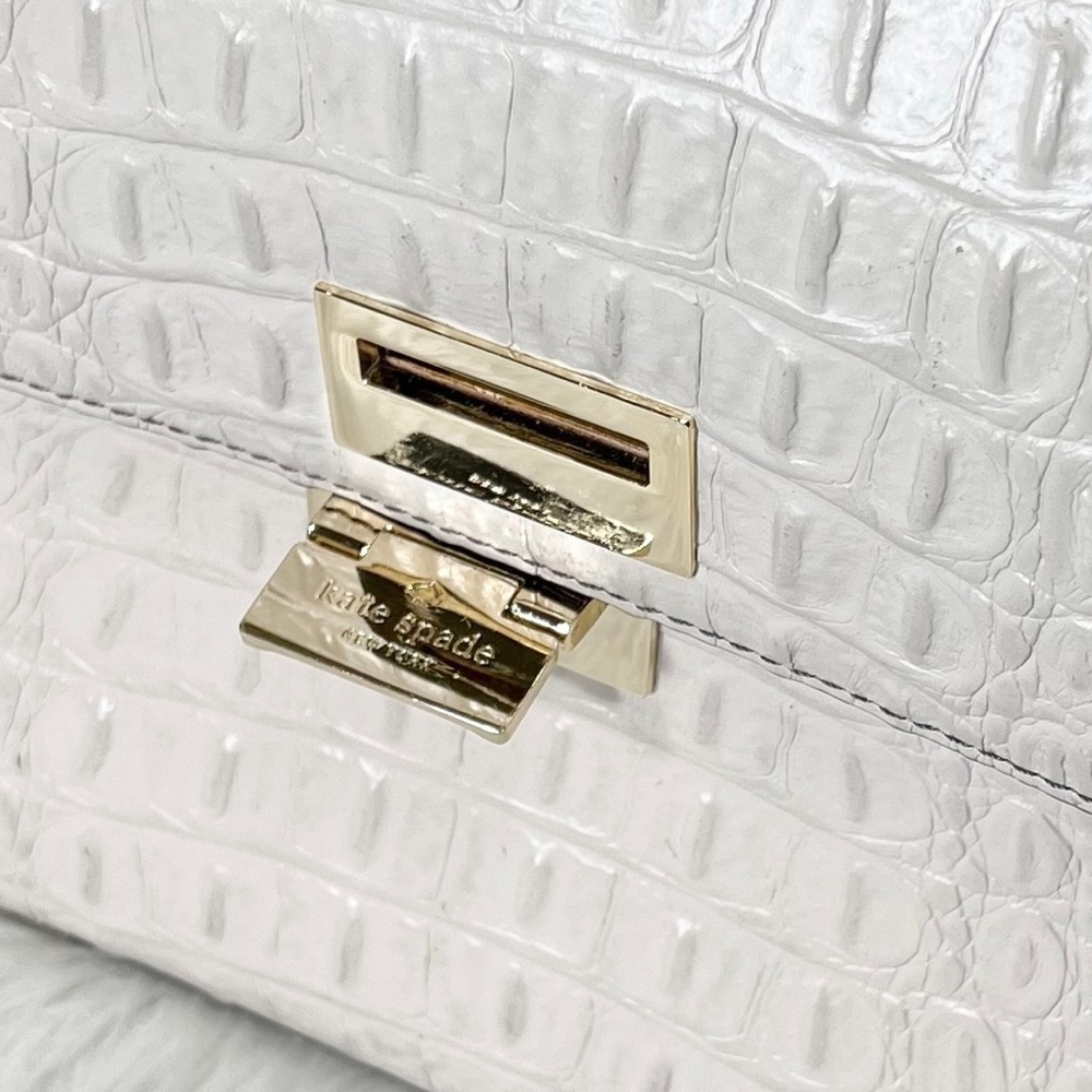 SOLD-Kate Spade Croc Leather Medium Satchel Handbag, Cream Ivory Beige - Picture 5 of 12